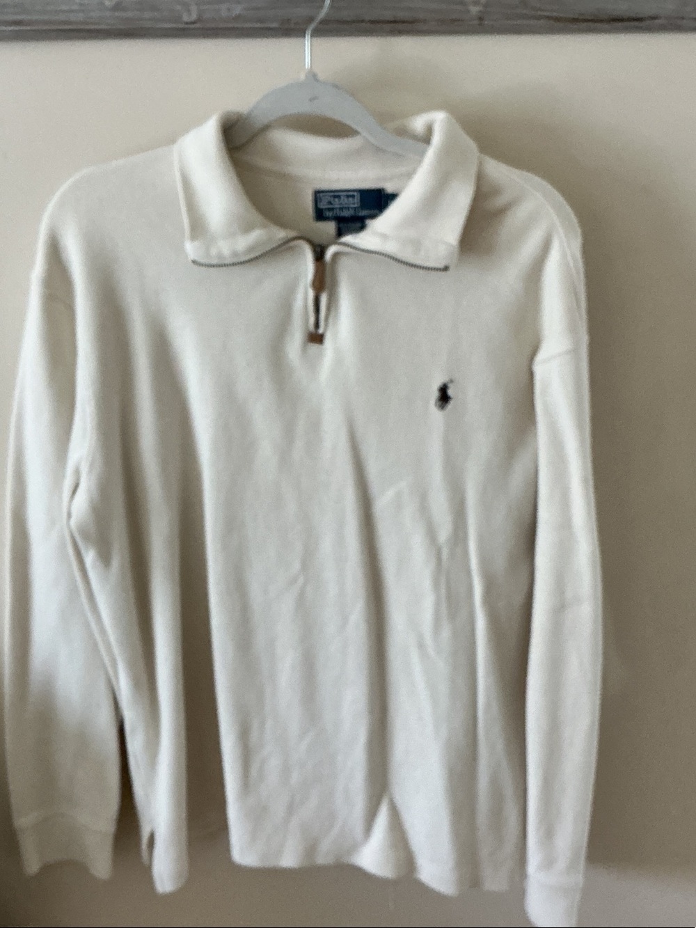 Ralph Lauren Cream Half-Zip Polo Sweater with Embroidered Pony